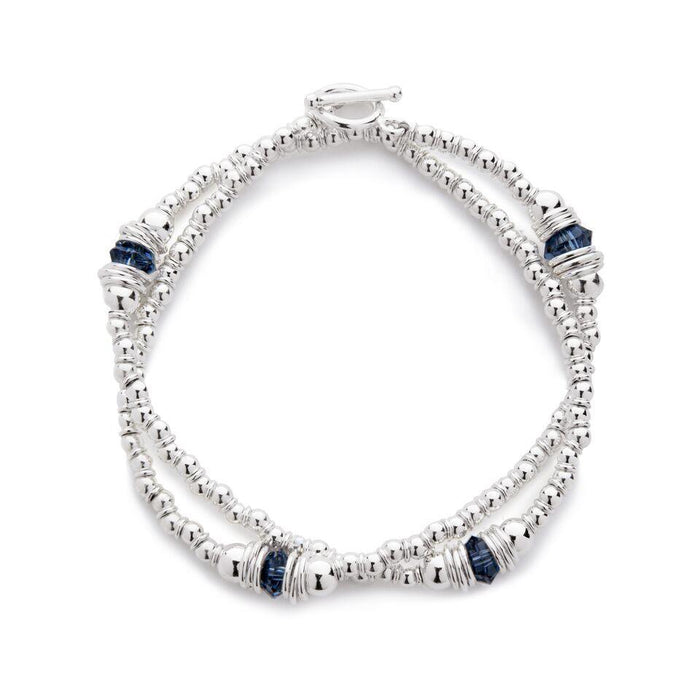 Cluster Bracelet in Silver with Swarovski Crystal + Navy Blue