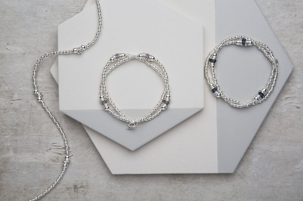 Cluster Bracelet in Silver with Swarovski Crystal + Grey/Mauve