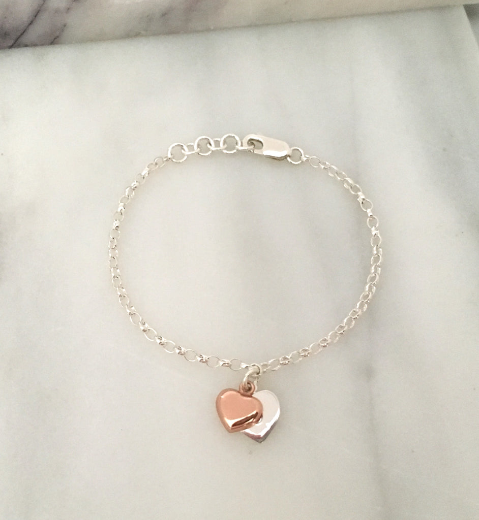 New Rose Gold & Personalised Initial Simplicity Heart Tag Chain Bracelet in Sterling Silver