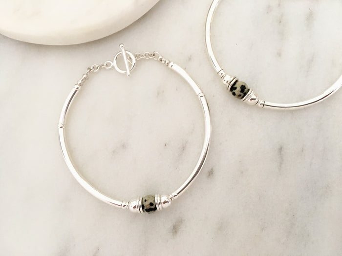 Purity Bracelet in Silver + Dalmatian Jasper