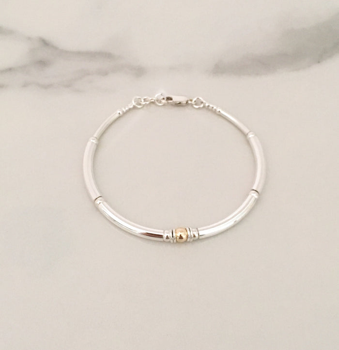New Simplicity Bracelet in Sterling Silver + 9ct Yellow Gold 5mm Bead
