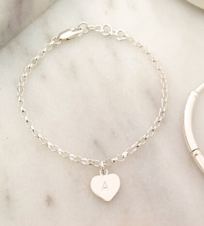 New Personalised Initial Simplicity Heart Tag Chain Bracelet in Sterling Silver