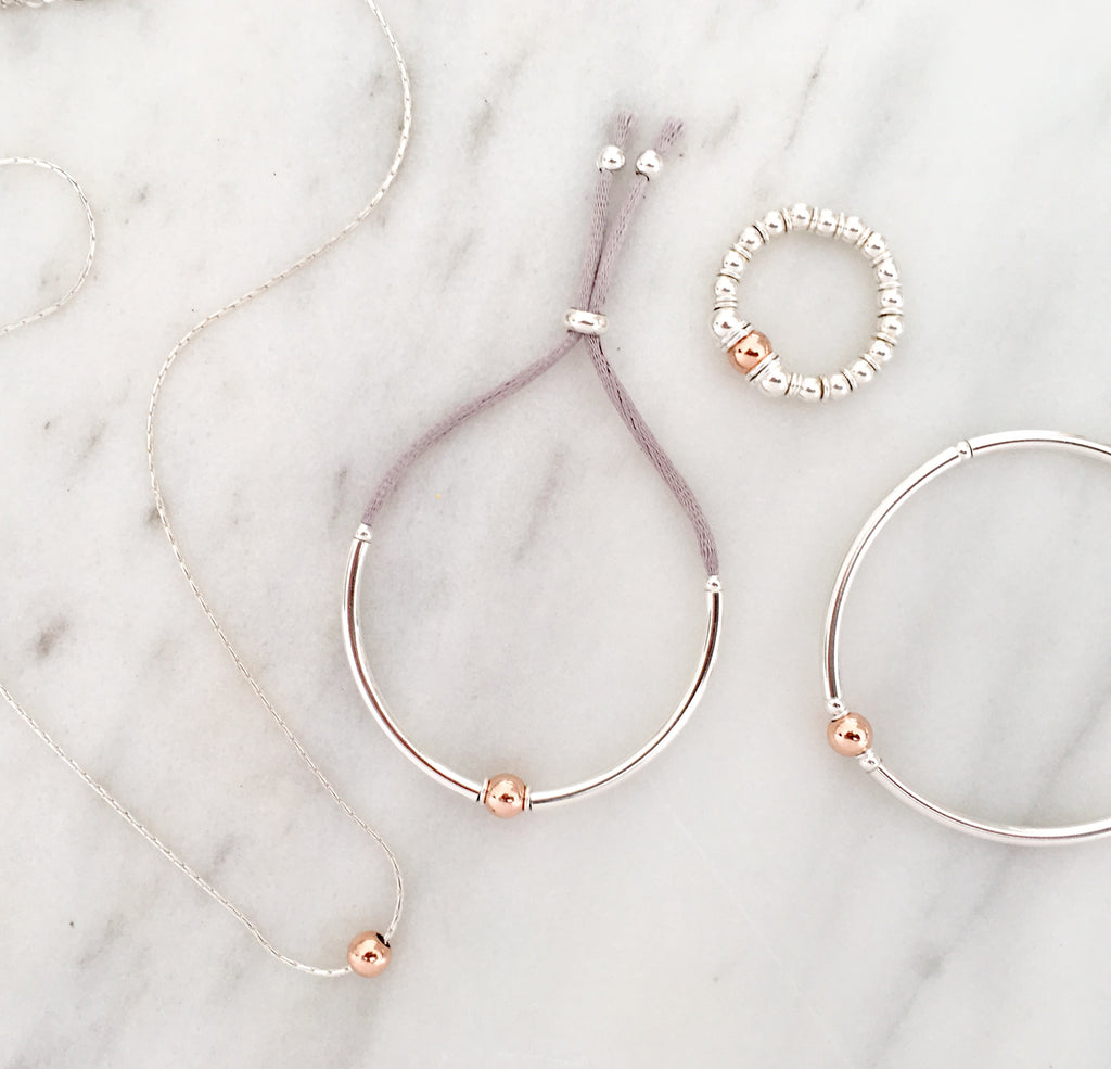 Simplicity Bracelet in Sterling Silver + Rose Gold Plated Sterling Silver Bead