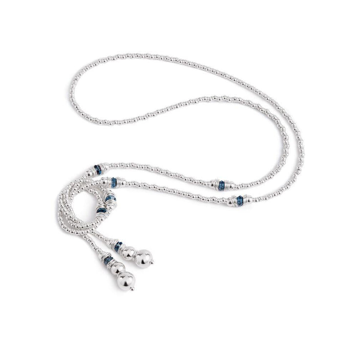 Fluidity Lariat in Silver and Swarovski + Navy Blue
