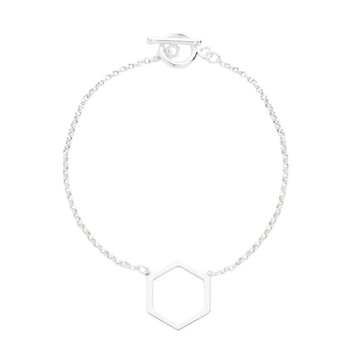 Geometric Hexagon Bracelet in Silver