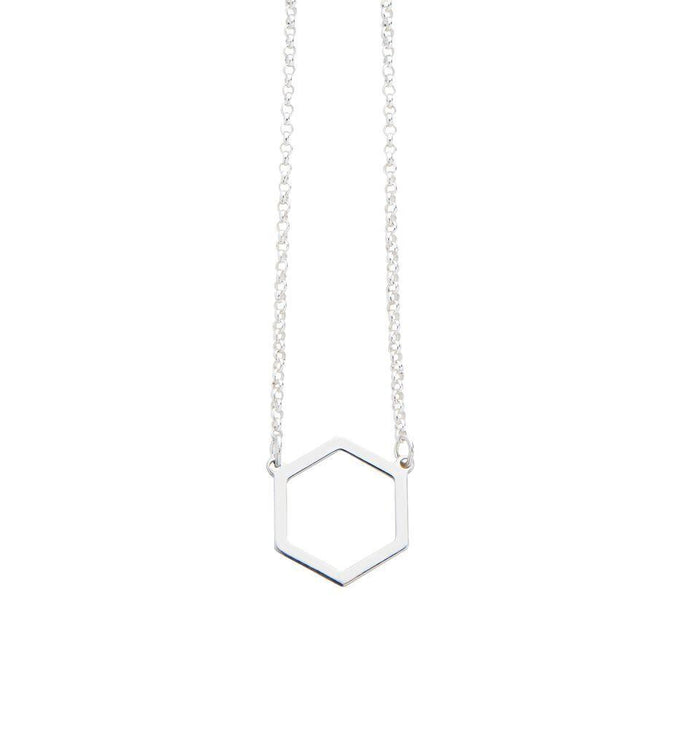 Geometric Hexagon Necklace in Silver