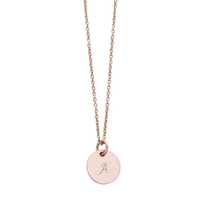 Personalised Initial Disc Charm Necklace in Rose Gold Plated Sterling Silver