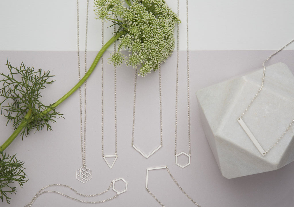 Geometric Hexagon Necklace in Silver