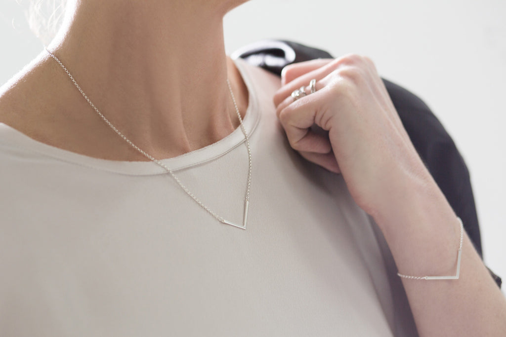 Geometric Angle Necklace in Silver