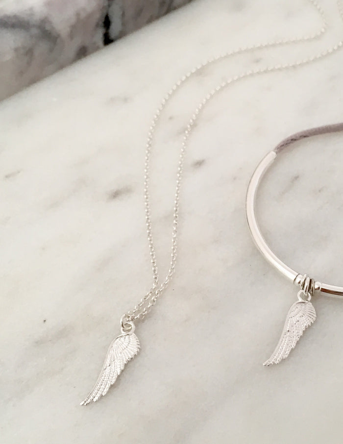 Angel Wing Necklace in Silver - Single Wing