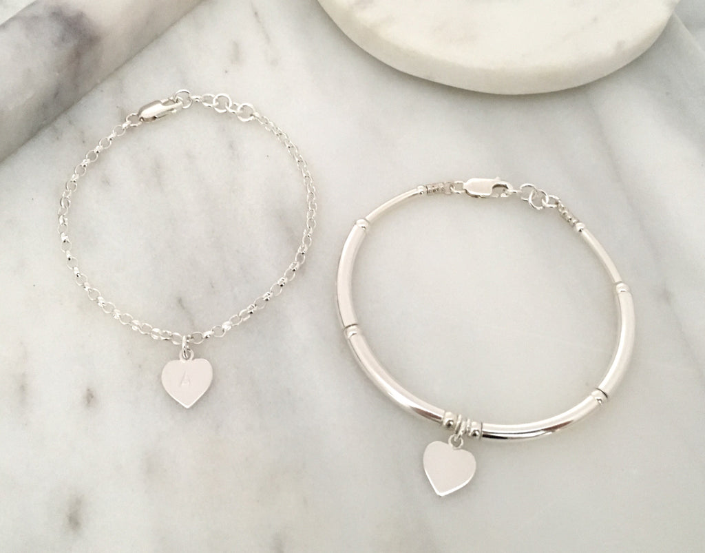 New Personalised Initial Simplicity Heart Tag Chain Bracelet in Sterling Silver