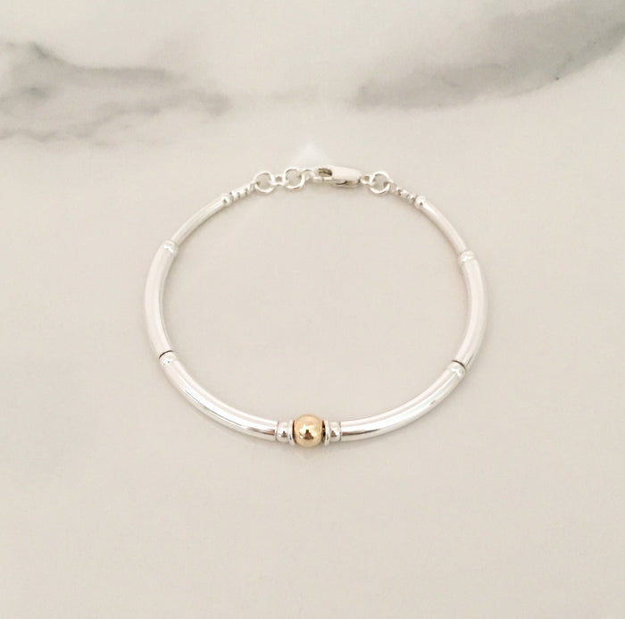 New Simplicity Bracelet in Sterling Silver + 9ct Yellow Gold 6mm Bead