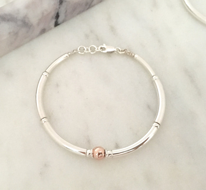 New Simplicity Bracelet in Sterling Silver + Rose Gold Plated Sterling Silver 6mm Bead
