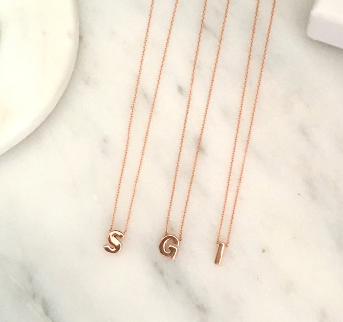 Initial Necklace in Rose Gold Plated Sterling Silver