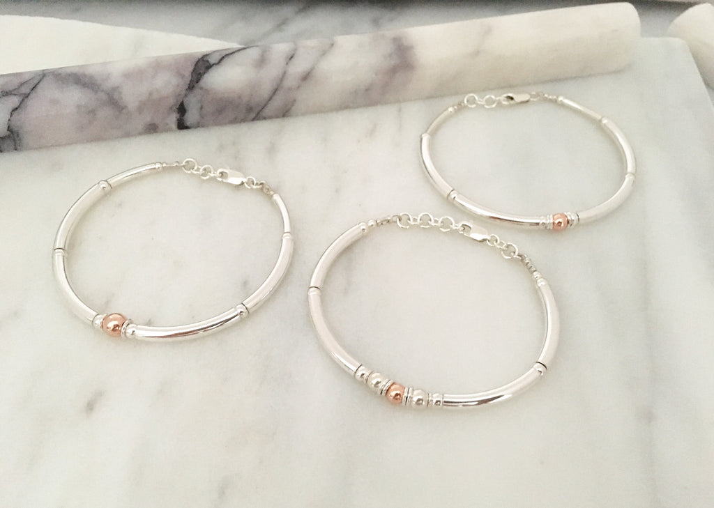 New Simplicity Bracelet in Sterling Silver + 5mm Rose Gold Plated Sterling Silver Bead