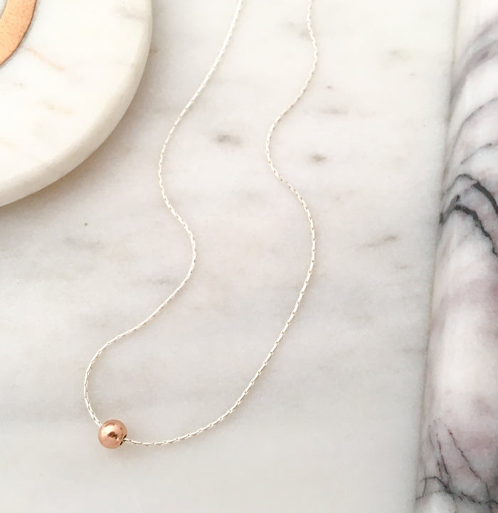 Simplicity Bead Necklace in Silver + Rose Gold