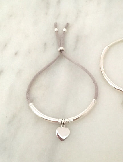 New Unity Friendship Bracelet in Sterling Silver + Sterling Silver Heart Tag Charm in Grey