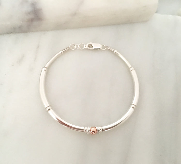 New Simplicity Bracelet in Sterling Silver + 5mm Rose Gold Plated Sterling Silver Bead