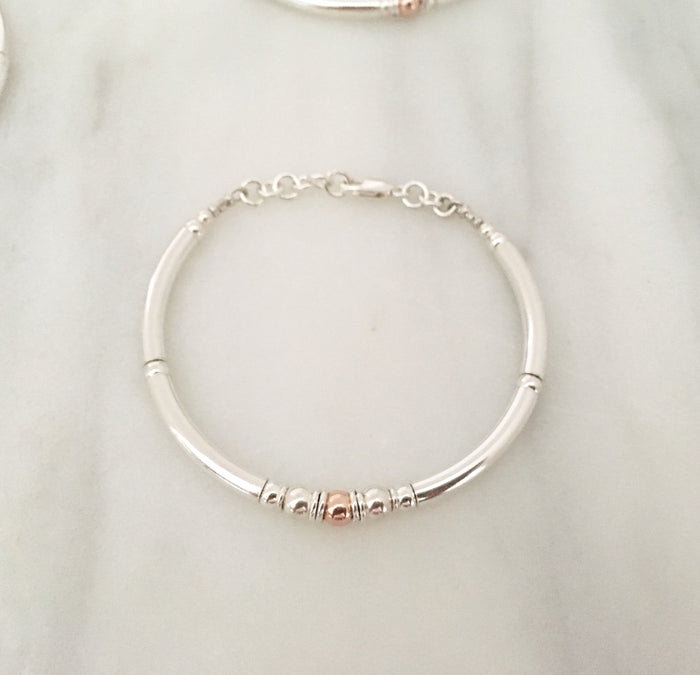 New Simplicity Cluster Bracelet in Sterling Silver + Rose Gold Plated Sterling Silver Bead