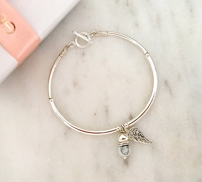 Purity Angel Wing Bracelet in Silver + Howlite