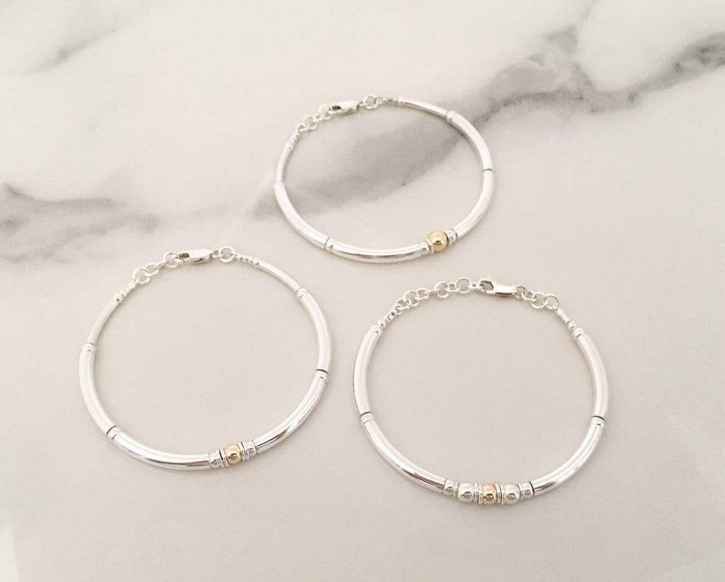 New Simplicity Bracelet in Sterling Silver + 9ct Yellow Gold 6mm Bead