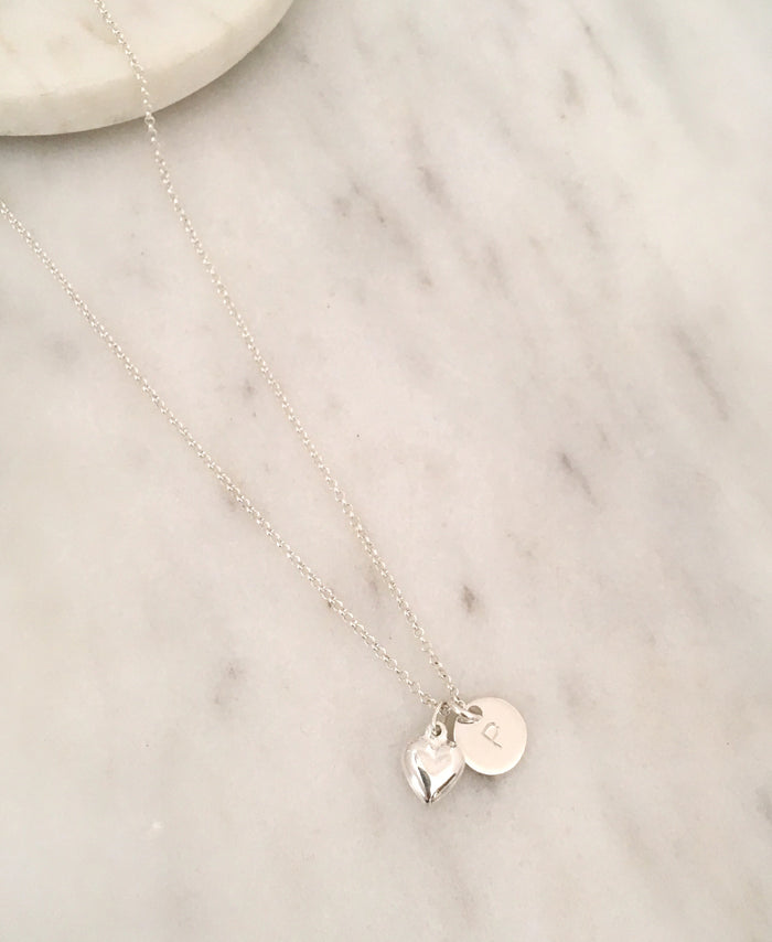 Personalised Heart Initial Necklace in Silver