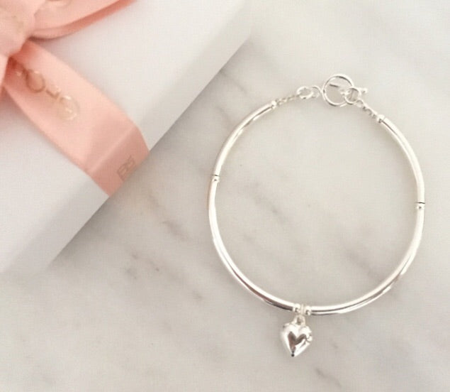 Heart Charm Simplicity Bracelet in Sterling Silver